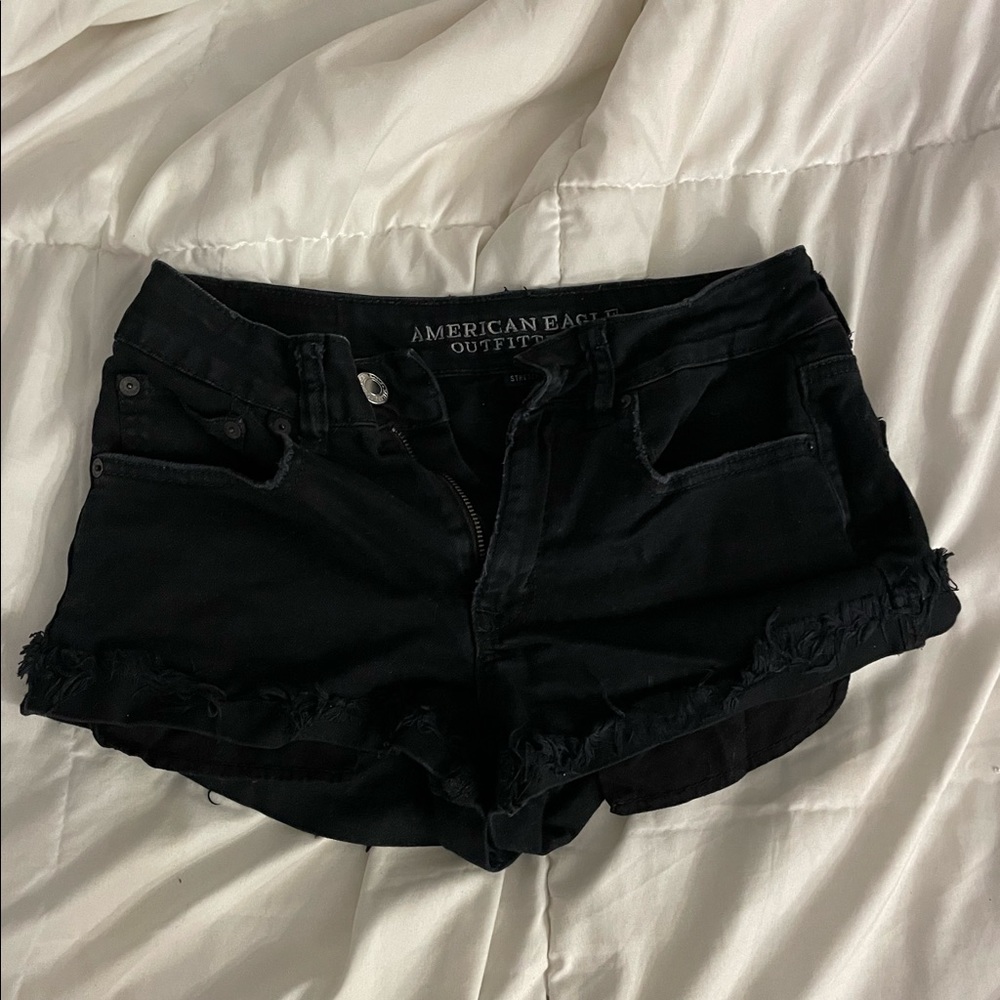 american eagle black denim jean shorts